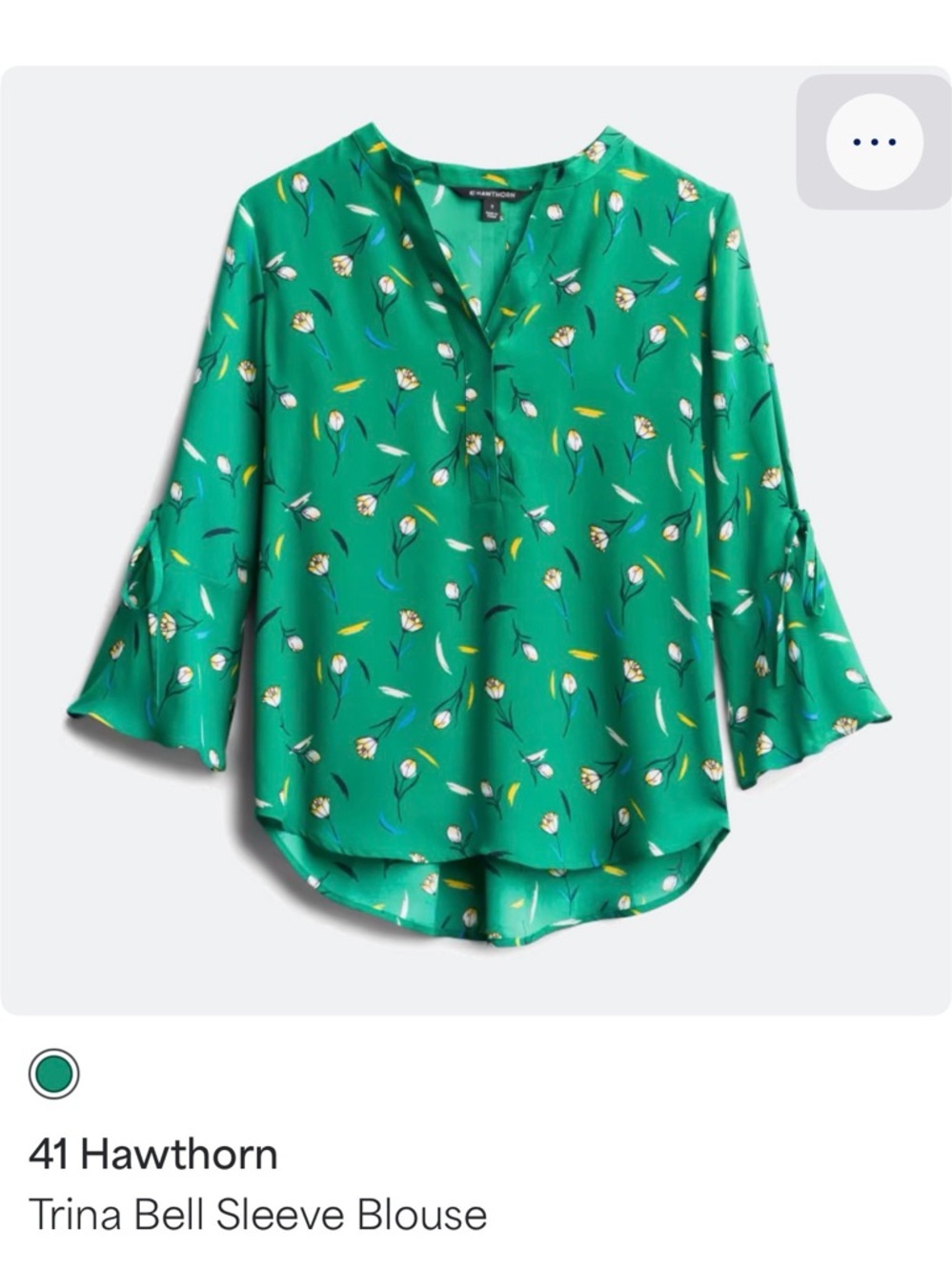 41 Hawthorn Green Floral Bell Sleeve Blouse XL EUC